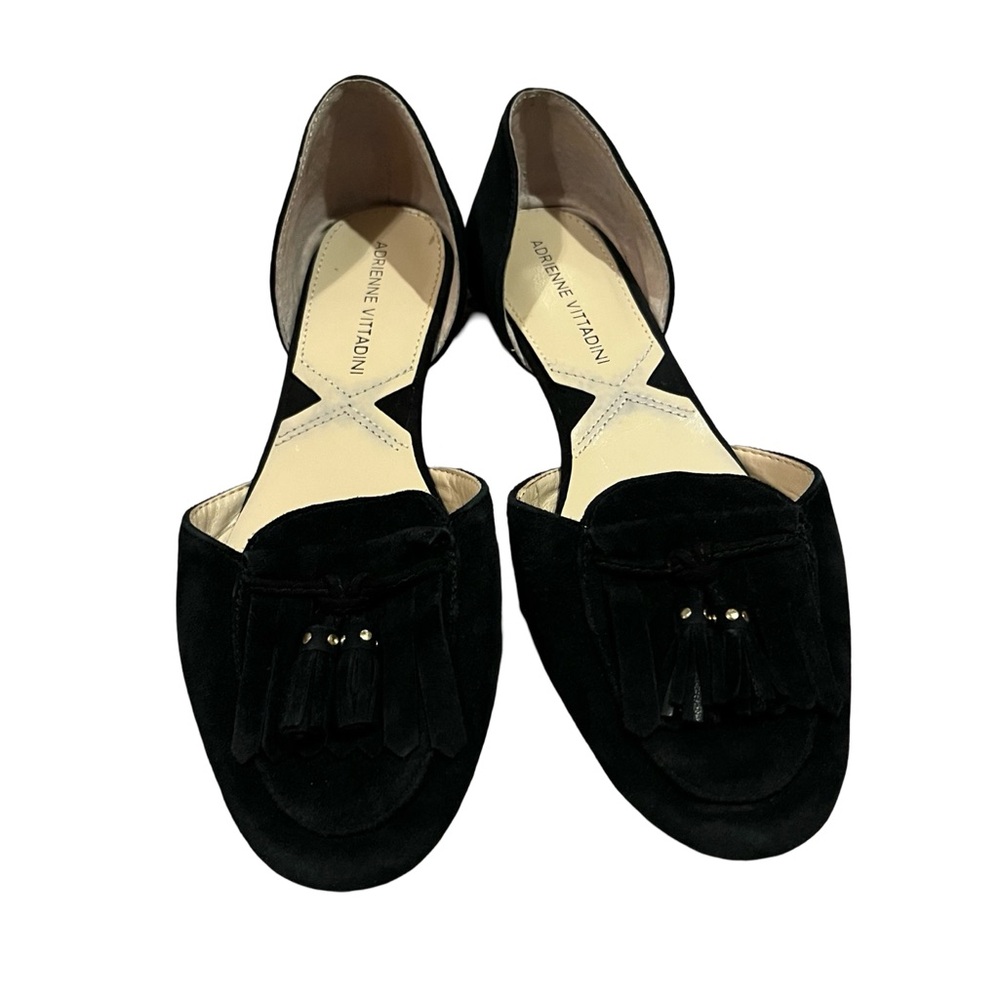 Adrienne Vitadini Black Pointed Toe leather Flats- Gold Herl - black pointy 6.5